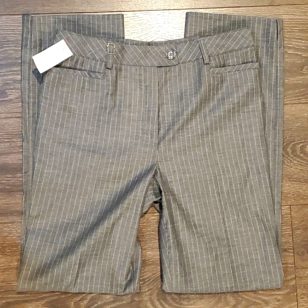 ❤ BASLER HIGH RISE VIRGIN WOOL SLIM STRAIGHT GRAY WHITE PINSTRIPE PANTS